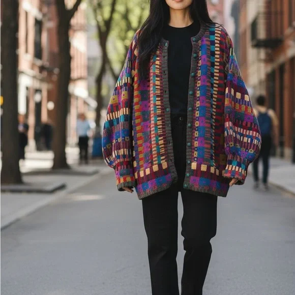 Vintage hand made Betty white Multicolor Women's Sweater size L - Picture 4 of 9